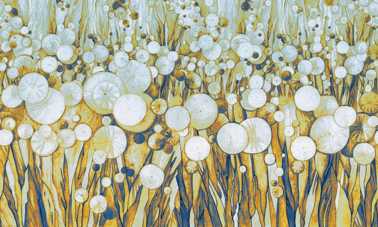 Blue-orange watercolor dandelions wall mural wallpaper | ExtraWall