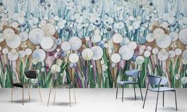 Green-blue watercolor dandelions wall mural wallpaper | ExtraWall