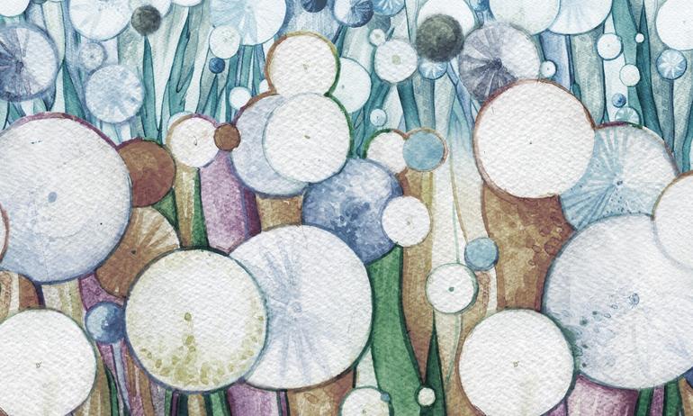 Green-blue watercolor dandelions wall mural wallpaper | ExtraWall large fragment photo