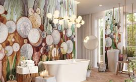 Brown watercolor dandelions wall mural wallpaper | ExtraWall