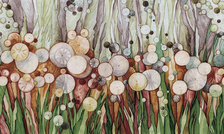 Brown watercolor dandelions wall mural wallpaper | ExtraWall