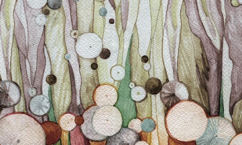 Brown watercolor dandelions wall mural wallpaper | ExtraWall large fragment photo