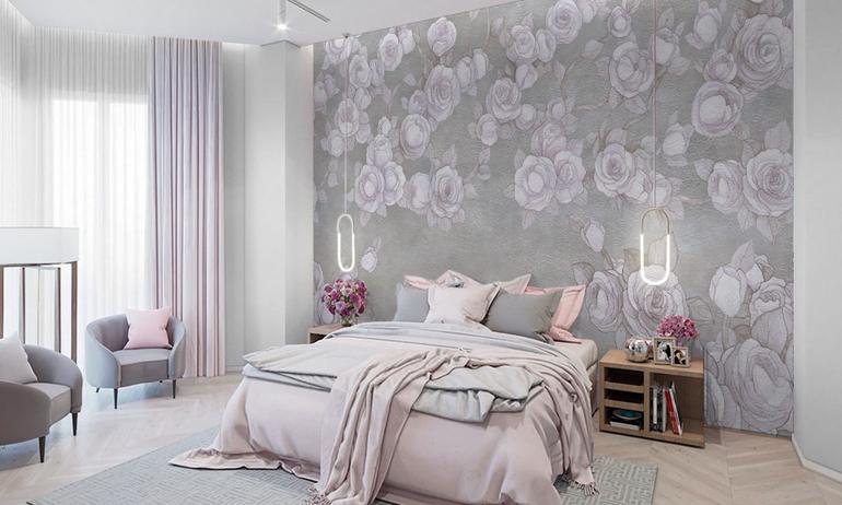 Light watercolor roses wall mural wallpaper | ExtraWall photo in smome beautiful interior