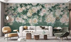 Green watercolor roses wall mural wallpaper | ExtraWall