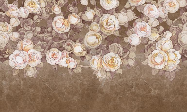 Brown watercolor roses wall mural wallpaper | ExtraWall