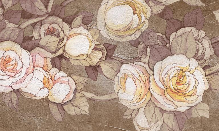 Brown watercolor roses wall mural wallpaper | ExtraWall large fragment photo
