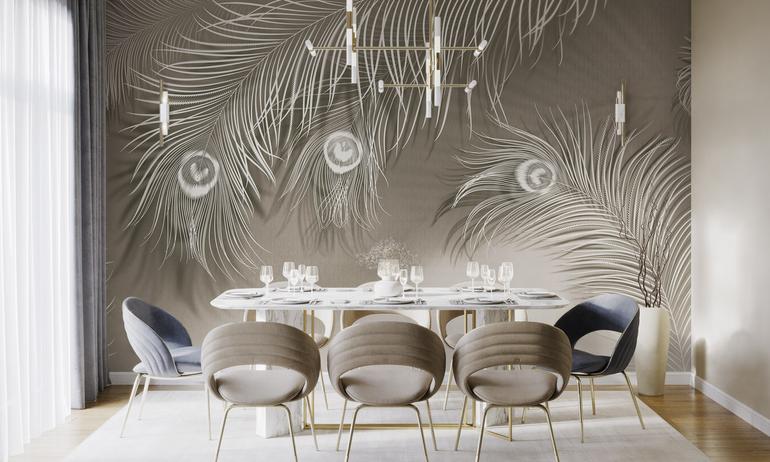 Peacock feathers wall mural wallpaper | ExtraWall photo in an interior