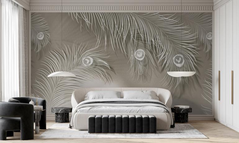 Peacock feathers wall mural wallpaper | ExtraWall photo in smome beautiful interior
