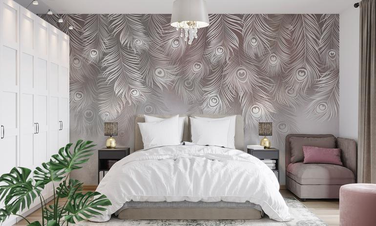 Peacock light feathers wall mural wallpaper | ExtraWall photo in smome beautiful interior