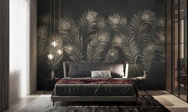 Peacock dark feathers wall mural wallpaper | ExtraWall