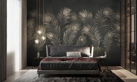 Peacock dark feathers wall mural wallpaper | ExtraWall