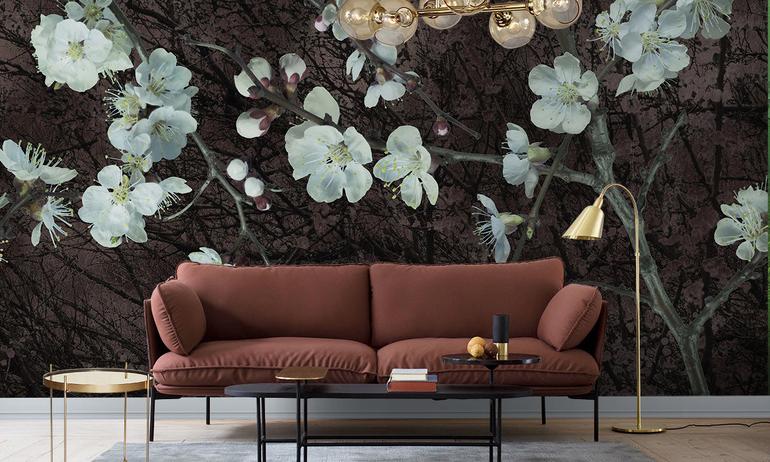 Apricot flowers wall mural wallpaper | ExtraWall photo in an interior